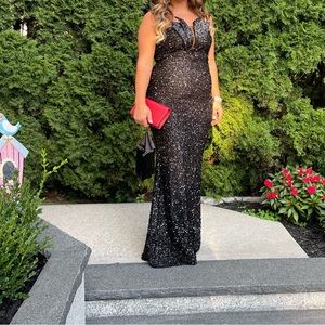 Black sequin evening dress